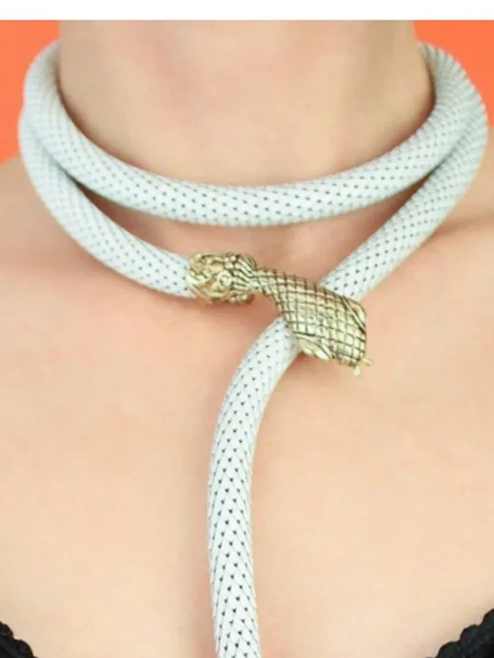70s 80s Dl Auld Vintage Designer Cream Gold Tone Snake Mesh Belt Necklace